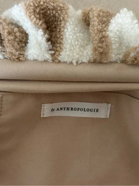 Anthropologie White & Tan Striped Plush Terry Bag with Gold Chain - Picture 3 of 4